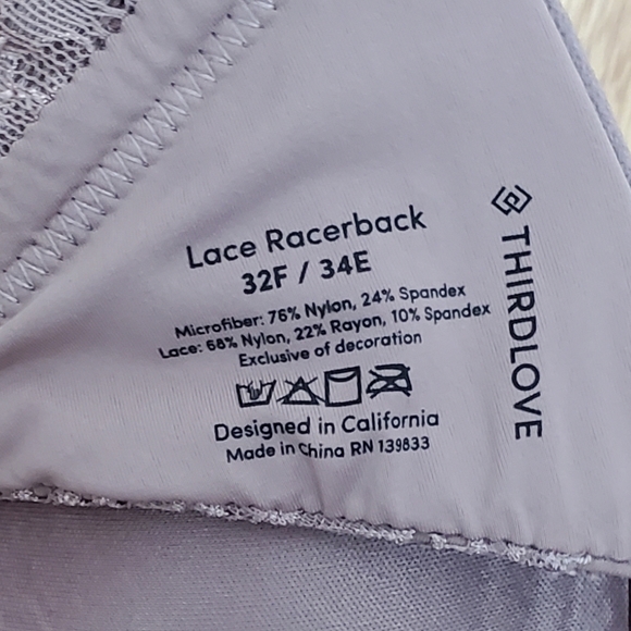 Thirdlove 32F / 34E lace racerback underwire bra mauve front closure adjustable - Picture 8 of 8